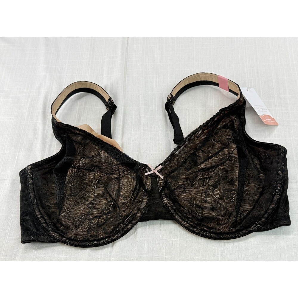 Cacique Modern Lace Unlined Full Coverage Bra 42DDD Black Nude NWT 1043820